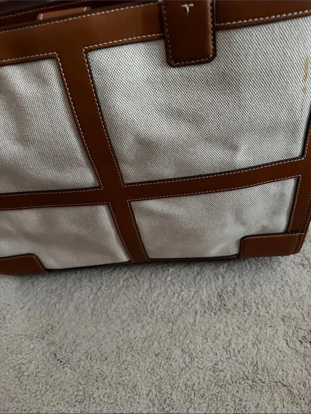 Tory Burch Canvas Tote with Tan Leather Trim
